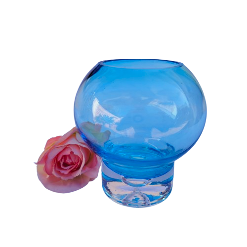 Krosno Poland Blue Crystal Orb Vase Bubble base