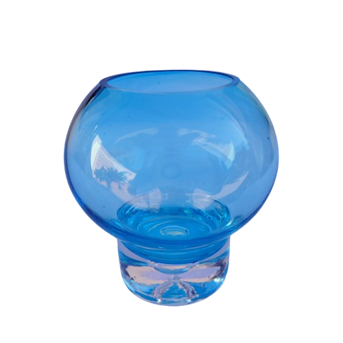 Krosno Poland Blue Crystal Orb Vase Bubble base