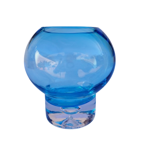 Krosno Poland Blue Crystal Orb Vase Bubble base