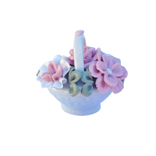 Basket Porcelain Delicate Pink and white Roses