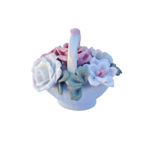 Basket Porcelain Delicate Pink and white Roses