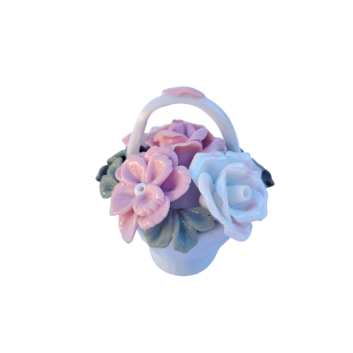 Basket Porcelain Delicate Pink and white Roses