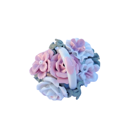 Basket Porcelain Delicate Pink and white Roses