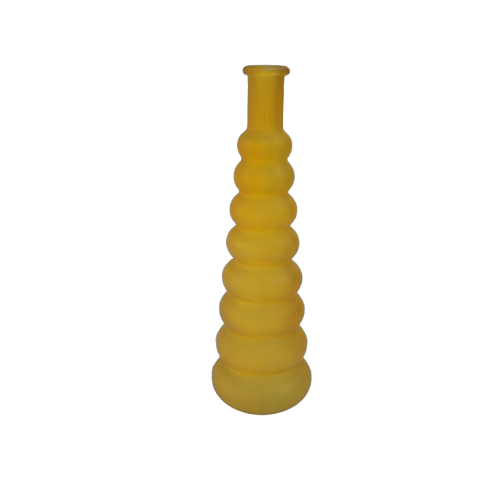 Yellow Frosted Ribbed Glass Bottle
