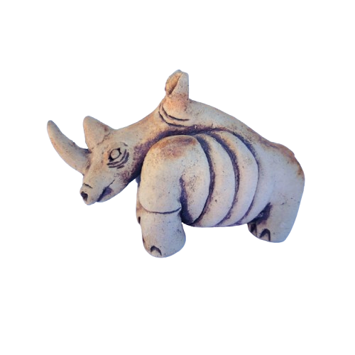 Pottery Clay Rhino Animal Figurine