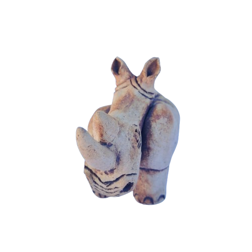 Pottery Clay Rhino Animal Figurine