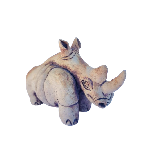 Pottery Clay Rhino Animal Figurine