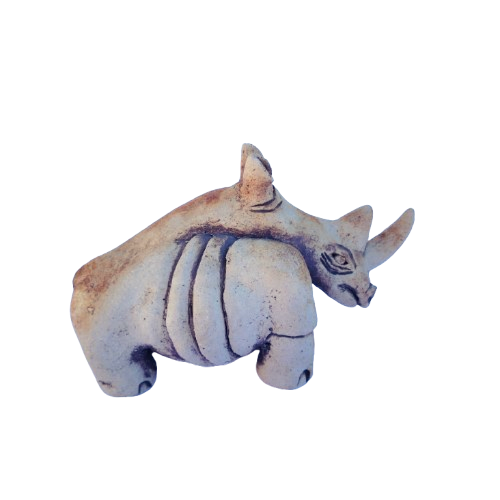 Pottery Clay Rhino Animal Figurine