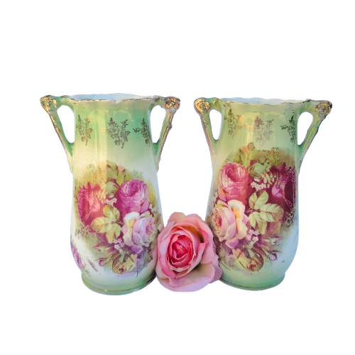 Vintage Pair of Porcelain Handled vases