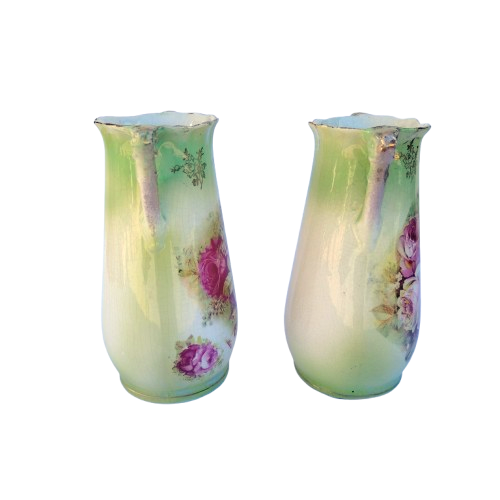 Vintage Pair of Porcelain Handled vases