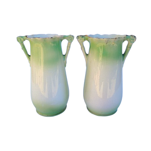 Vintage Pair of Porcelain Handled vases