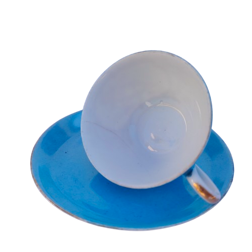 Lovely antique azure blue cherub cup and saucer in Sevres style.