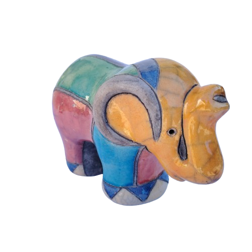 Fantastic Medium Raku Pottery Baby Elephant