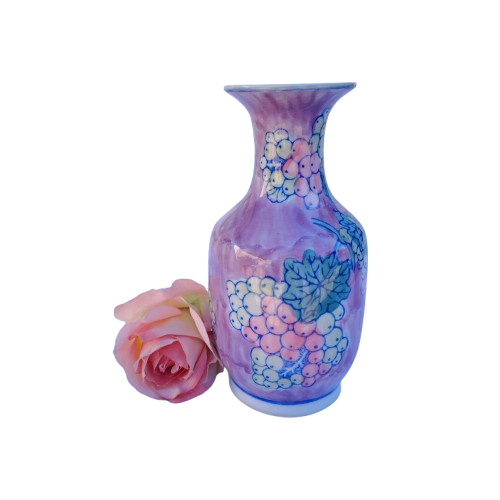 Pink Purple Floral Chinese Porcelain Vase