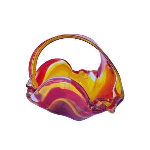 Hand made Red and Yellow Glass Handled Bowl