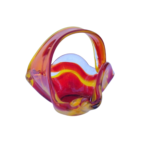 Hand made Red and Yellow Glass Handled Bowl