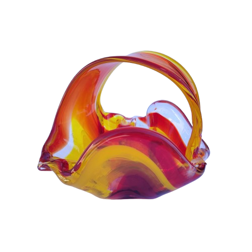 Hand made Red and Yellow Glass Handled Bowl