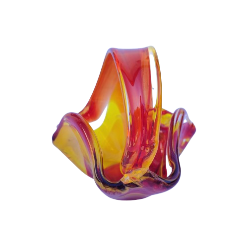 Hand made Red and Yellow Glass Handled Bowl