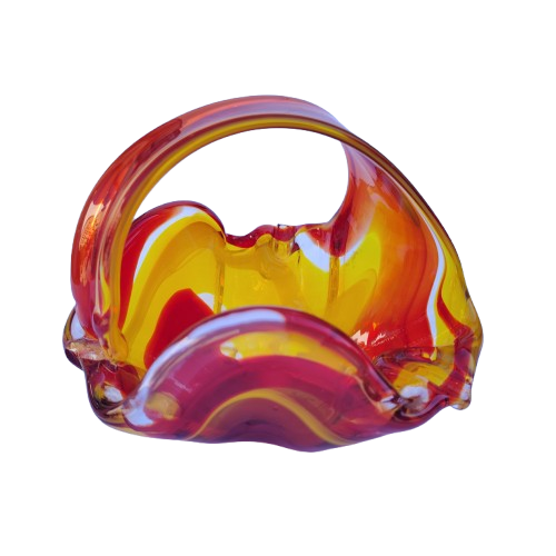Hand made Red and Yellow Glass Handled Bowl