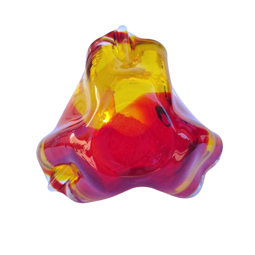 Hand made Red and Yellow Glass Handled Bowl