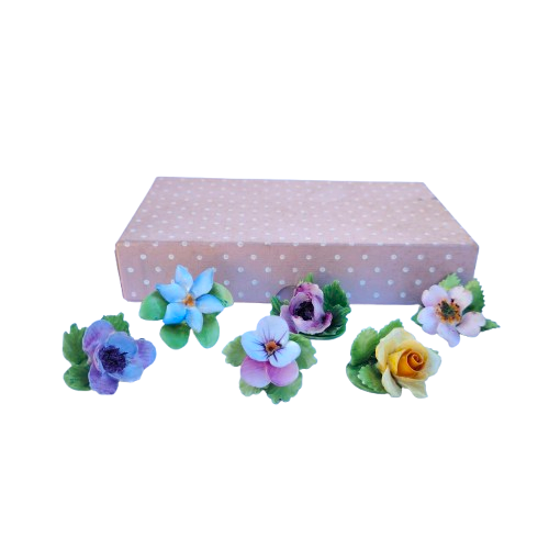 6 Royal Adderley Floral Porcelain Miniature Place-Name Card Holders