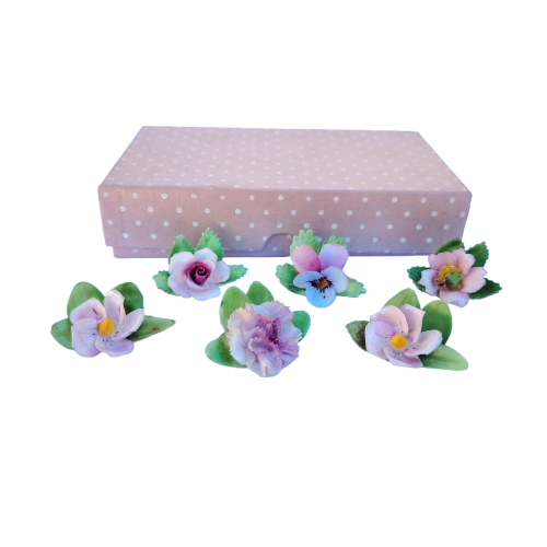 6 Royal Adderley Floral Porcelain Miniature Place-Name Card Holders