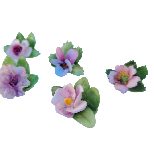 6 Royal Adderley Floral Porcelain Miniature Place-Name Card Holders