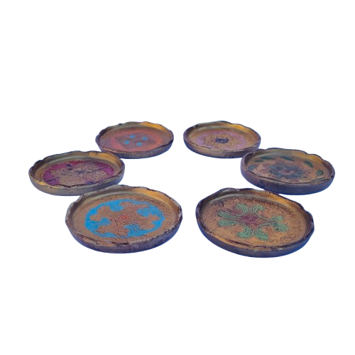 Italian Mid Century Hollywood Regency Florentine 6 coasters