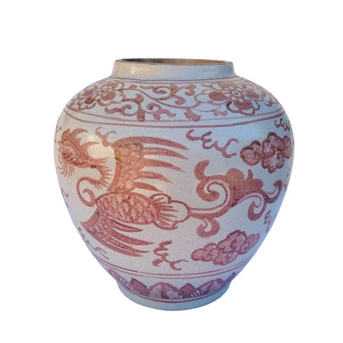 Large Chinese Porcelain Pink and Green Ginger Jar