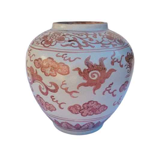 Large Chinese Porcelain Pink and Green Ginger Jar