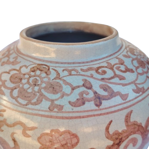 Large Chinese Porcelain Pink and Green Ginger Jar