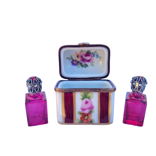 Limoges France Porcelain Trinket Box with 2 Perfume Bottles
