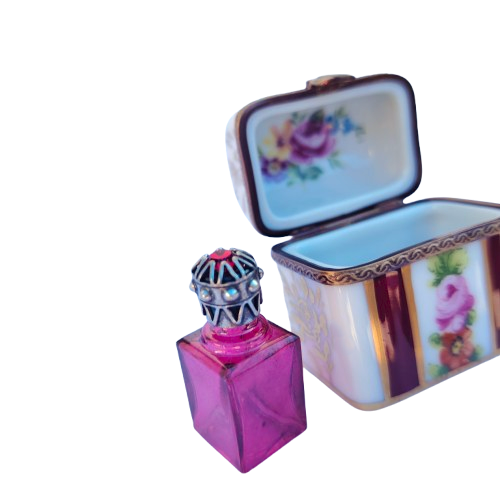 Limoges France Porcelain Trinket Box with 2 Perfume Bottles