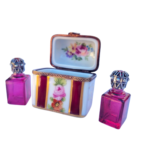 Limoges France Porcelain Trinket Box with 2 Perfume Bottles