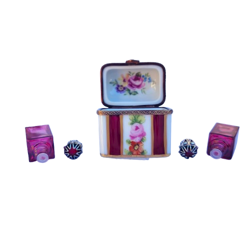 Limoges France Porcelain Trinket Box with 2 Perfume Bottles