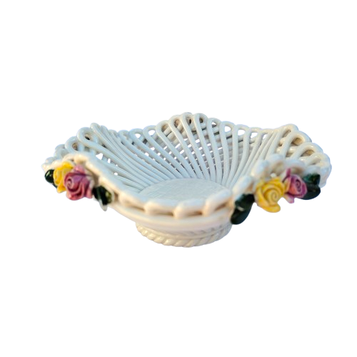 Vintage Italian Lattice Ceramic Floral Bowl Made it Italy