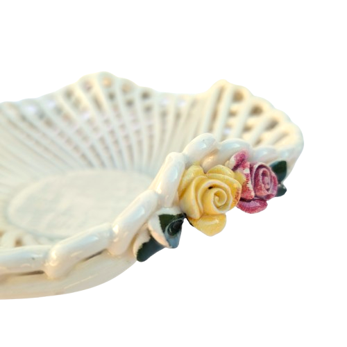 Vintage Italian Lattice Ceramic Floral Bowl Made it Italy