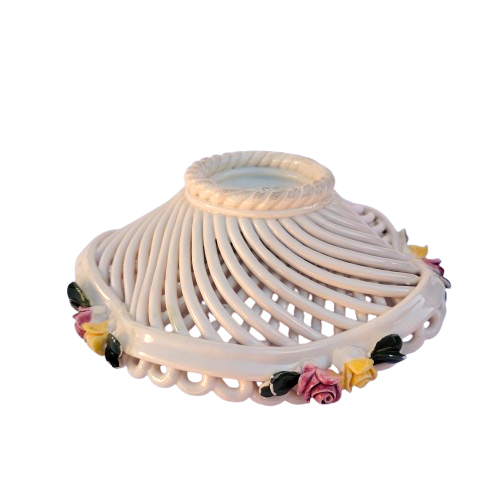 Vintage Italian Lattice Ceramic Floral Bowl Made it Italy