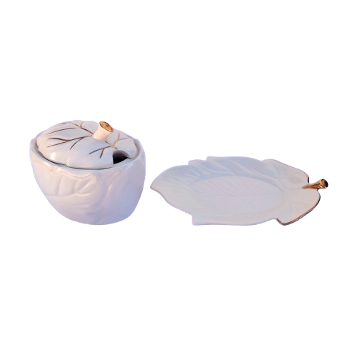 Carlton Ware white Oak leaf lidded sugar bowl with under plate