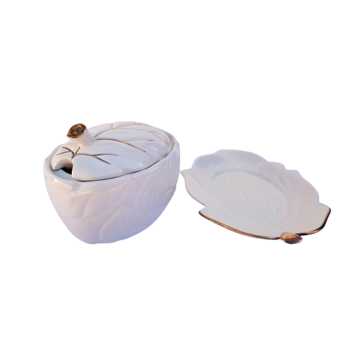 Carlton Ware white Oak leaf lidded sugar bowl with under plate