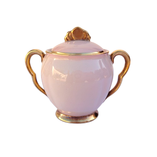 Carlton Ware Pink and Gold Lidded Sugar Bowl