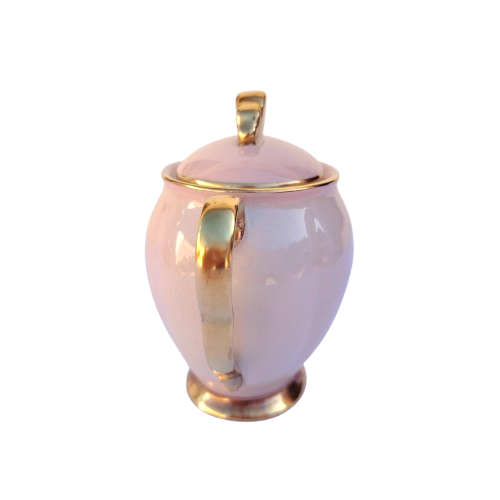 Carlton Ware Pink and Gold Lidded Sugar Bowl