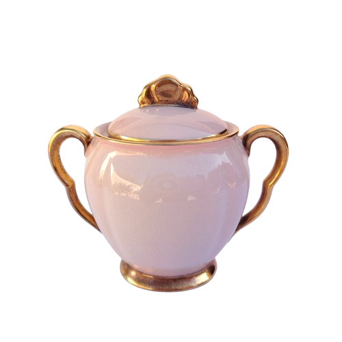 Carlton Ware Pink and Gold Lidded Sugar Bowl