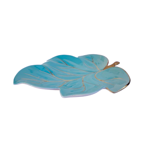 Carlton Ware Turquoise with Gold Large Leaf Dish