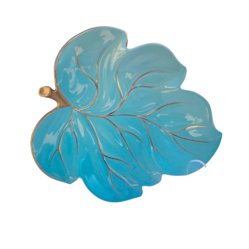 Carlton Ware Turquoise with Gold Large Leaf Dish
