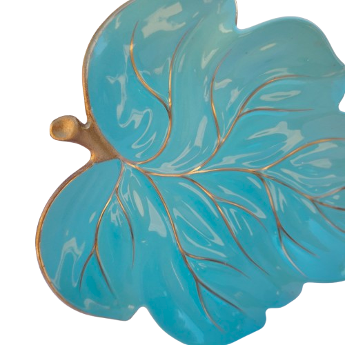 Carlton Ware Turquoise with Gold Large Leaf Dish