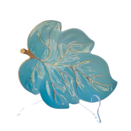 Carlton Ware Turquoise with Gold Large Leaf Dish