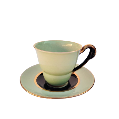 Carlton Ware 3 x Green Black and Gold Cups and Saucers