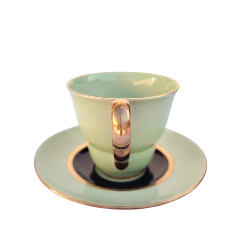 Carlton Ware 3 x Green Black and Gold Cups and Saucers