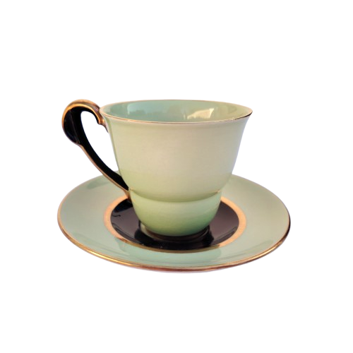 Carlton Ware 3 x Green Black and Gold Cups and Saucers